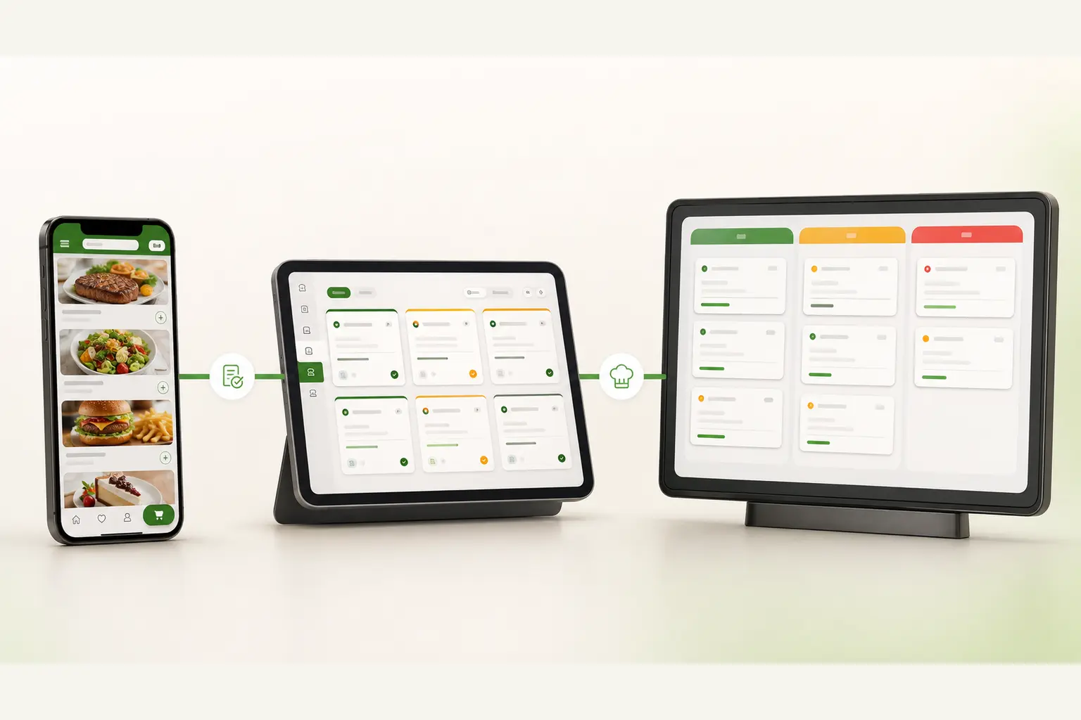 Digital menu order moving through live orders to kitchen display