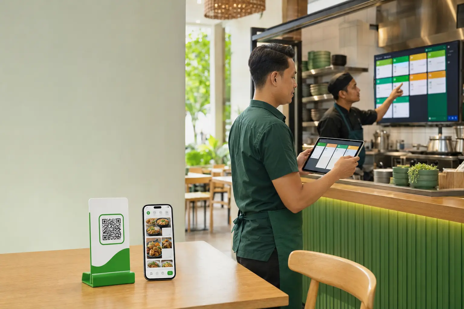Connected QR menu, live orders and kitchen display workflow